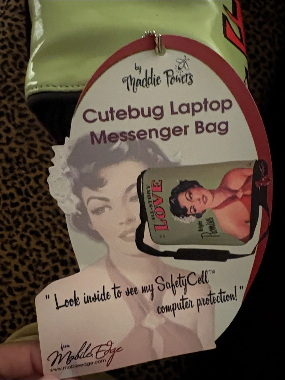 Maddie Powers Lime Green 'Love' Pinup Graphic Messenger Laptop Bag